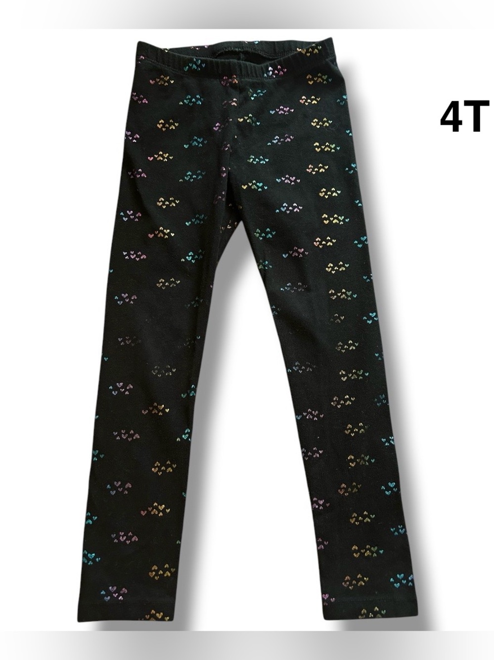Cat & Jack Girls' Black Heart Print Leggings - Multicolor Hearts size 4T